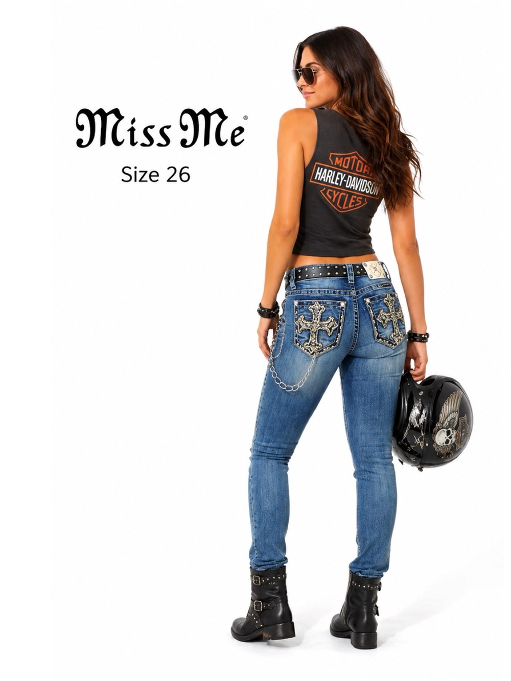 MISS ME Cross Blingy Embellished Skinny Jeans